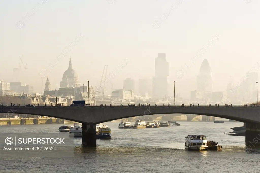 England, London, London. Rush hour on a misty morning.