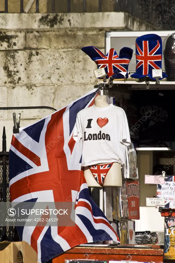 England, London, London. A souvenir stall selling tourist memorabilia.