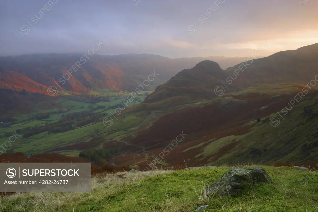 England, Cumbria, Langdale. The Langdale Pikes in mid-autumn.