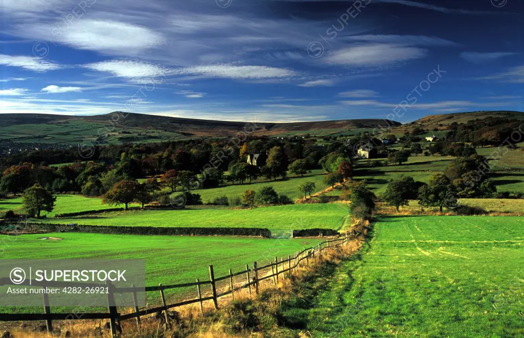 England, West Yorkshire, Holmfirth. Dry stone walls and fields near Holmfirth. The town is known to many people for being the setting of the BBC's Last of the Summer Wine.