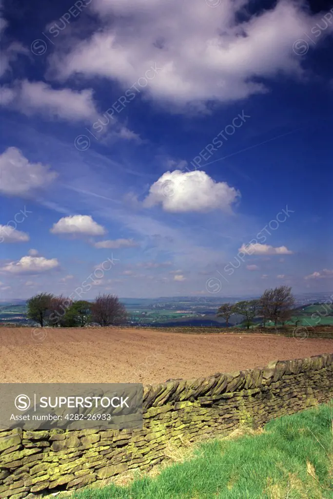 England, West Yorkshire, Holmfirth. Farmland near the village of Holmfirth. The village and surrounding area was the home of the popular BBC comedy Last of the Summer Wine.