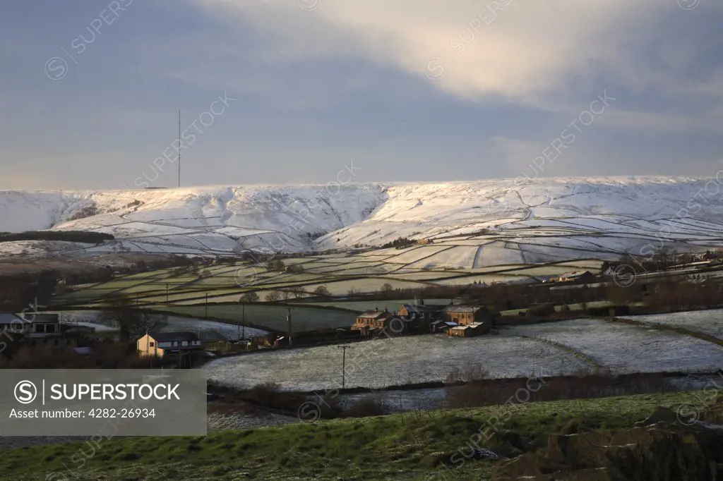 England, West Yorkshire, Holmfirth. A winter view to Holmfirth. The town is known to many people for being the setting of the BBC's Last of the Summer Wine.
