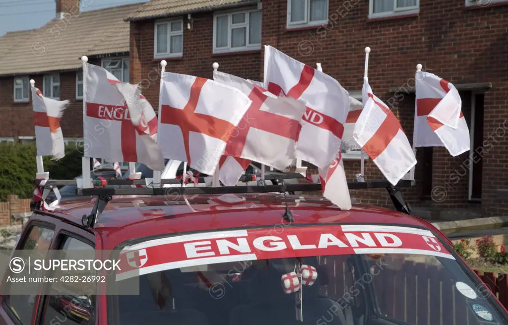 England, East Sussex, Eastbourne. England supporters car during the football World Cup 2006.
