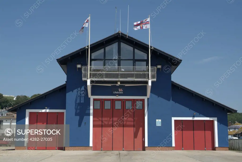 England, East Sussex, Hastings. The RNLI lifeboat station on the seafront at Hastings.