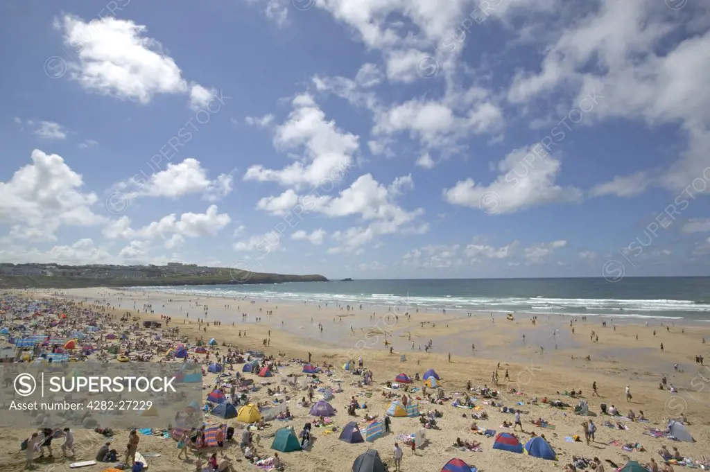 England, Cornwall, Newquay. A general view of Fistral Beach in Newquay.