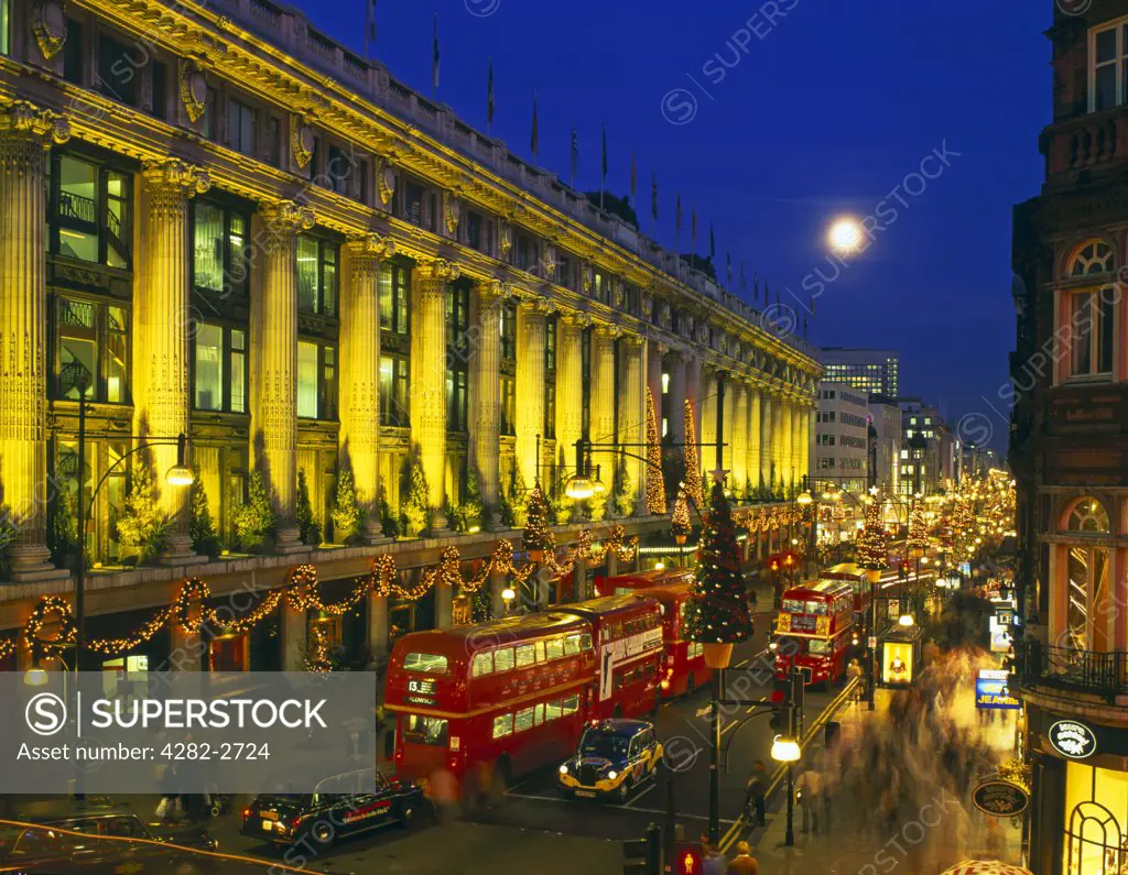 England, London, Oxford Street. An illuminated Oxford Street at Christmas.