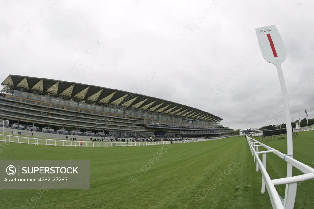 England, Berkshire, Ascot. A view across the track to the stands on Pre Opening Day of the Ascot Races.