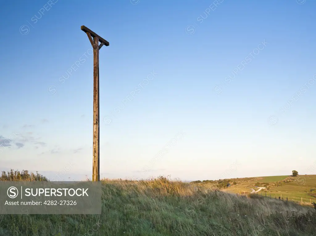 England, Berkshire, Newbury. Combe Gibbet on Gallows Down near Inkpen. It was erected in 1676 for the hanging of George Broomham and Dorothy Newman but has never been used since.