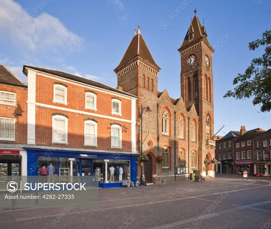 England, Berkshire, Newbury. Town Hall and Market Place in Newbury.