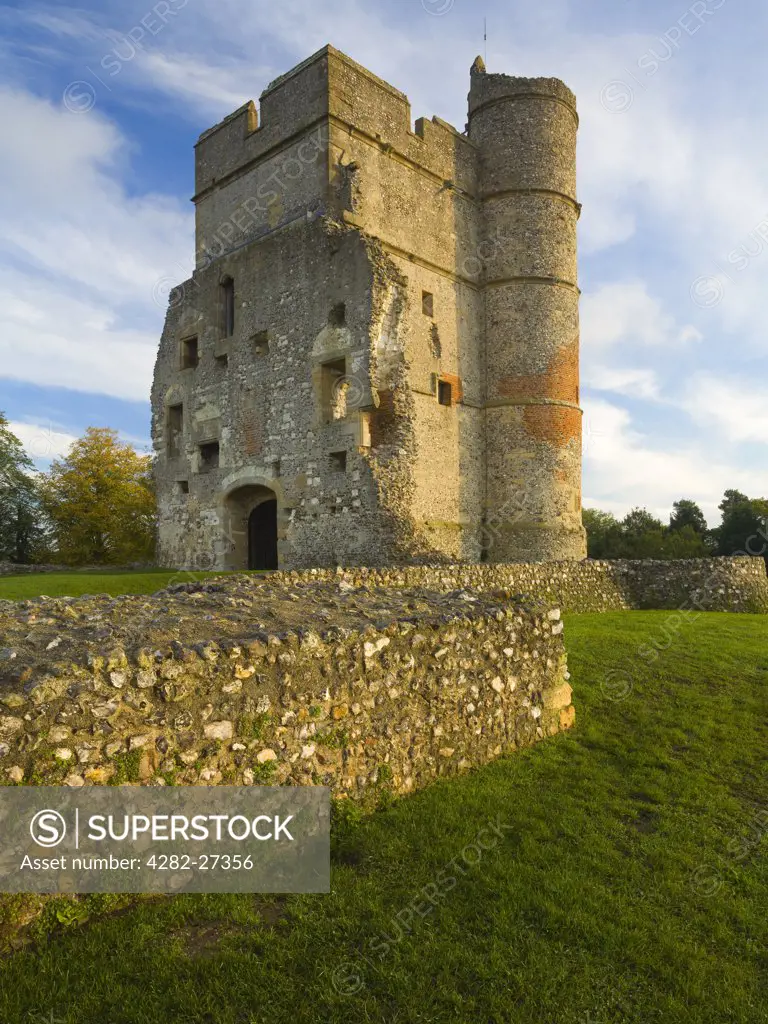 England, Berkshire, Newbury. The twin towered gatehouse, all that remains of Donnington Castle, built by Richard Abberbury the Elder in 1386.