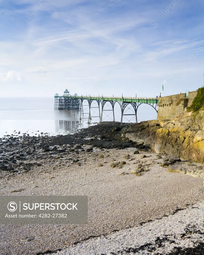England, Somerset, Clevedon. Clevedon Pier on the English side of the Severn Estuary, one of the finest surviving Victorian piers in the country.