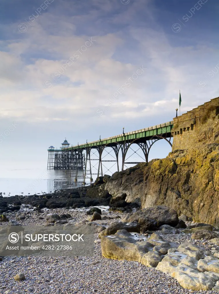 England, Somerset, Clevedon. Clevedon Pier on the English side of the Severn Estuary, one of the finest surviving Victorian piers in the country.