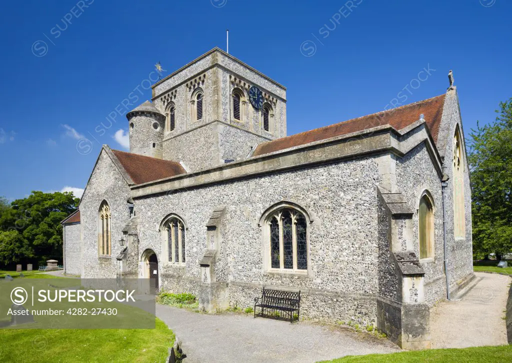 England, Hampshire, Kingsclere. The Norman church of St Mary's built around about 1130-40 although almost all the visible external features today are from a rebuilding in 1848-9.