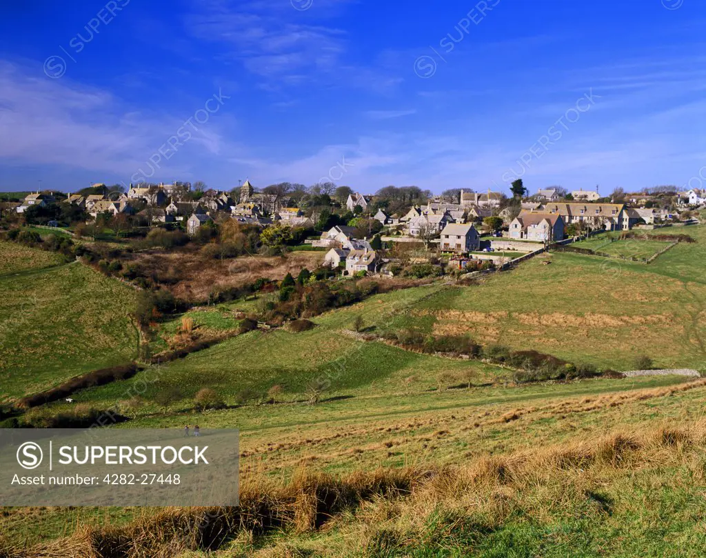 England, Dorset, Worth Matravers. View over the village of Worth Matravers on the Isle of Purbeck.