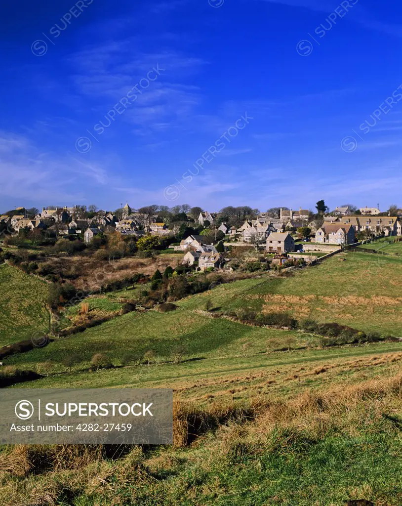 England, Dorset, Worth Matravers. View over the village of Worth Matravers on the Isle of Purbeck.