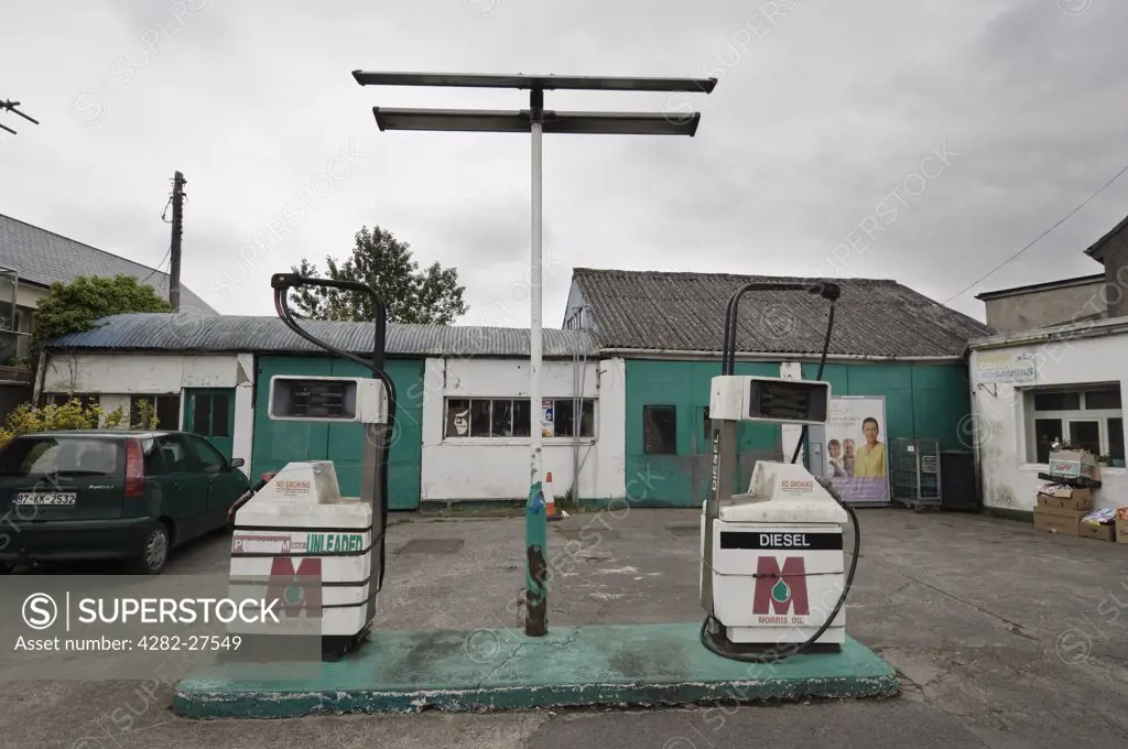 Republic of Ireland, County Kilkenny, Kilkenny. A very small and old petrol station in Kilkenny.