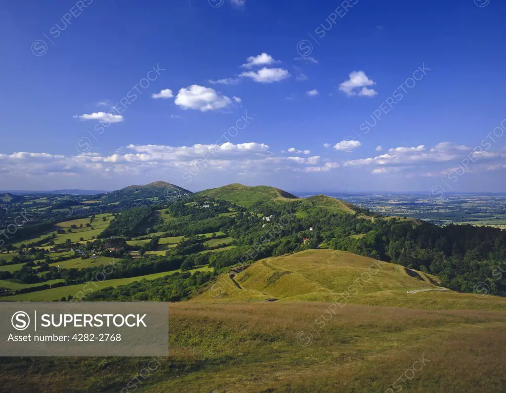 England, Worcestershire, Malvern Hills. A view to The Malvern Hills.