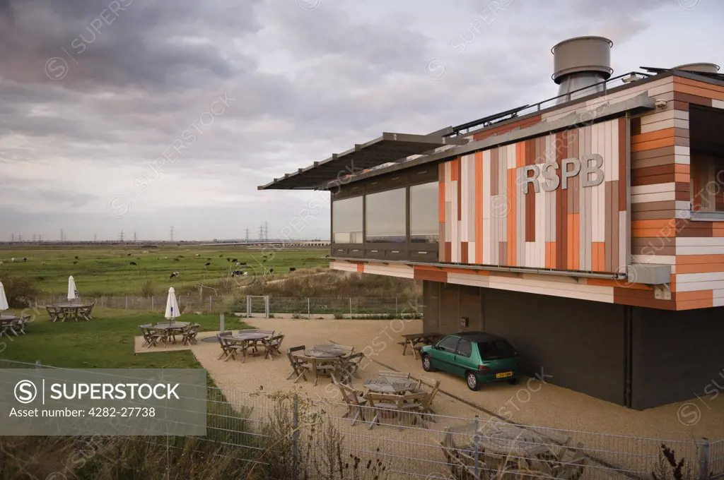 England, Essex, Purfleet. The innovative and award winning visitor centre at Rainham Marshes, medieval marshes acquired by the RSPB in 2000 to create an important place for nature and a great place for people to visit.