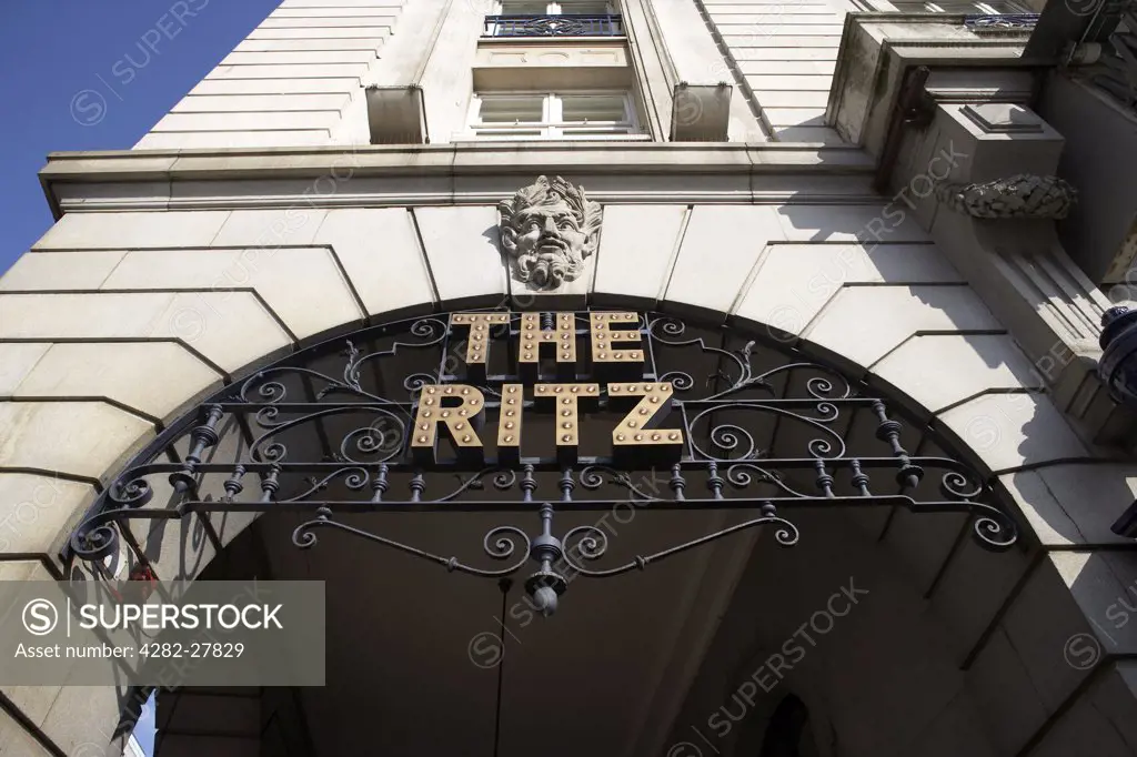 England, London, Piccadilly. The Ritz Hotel signage.