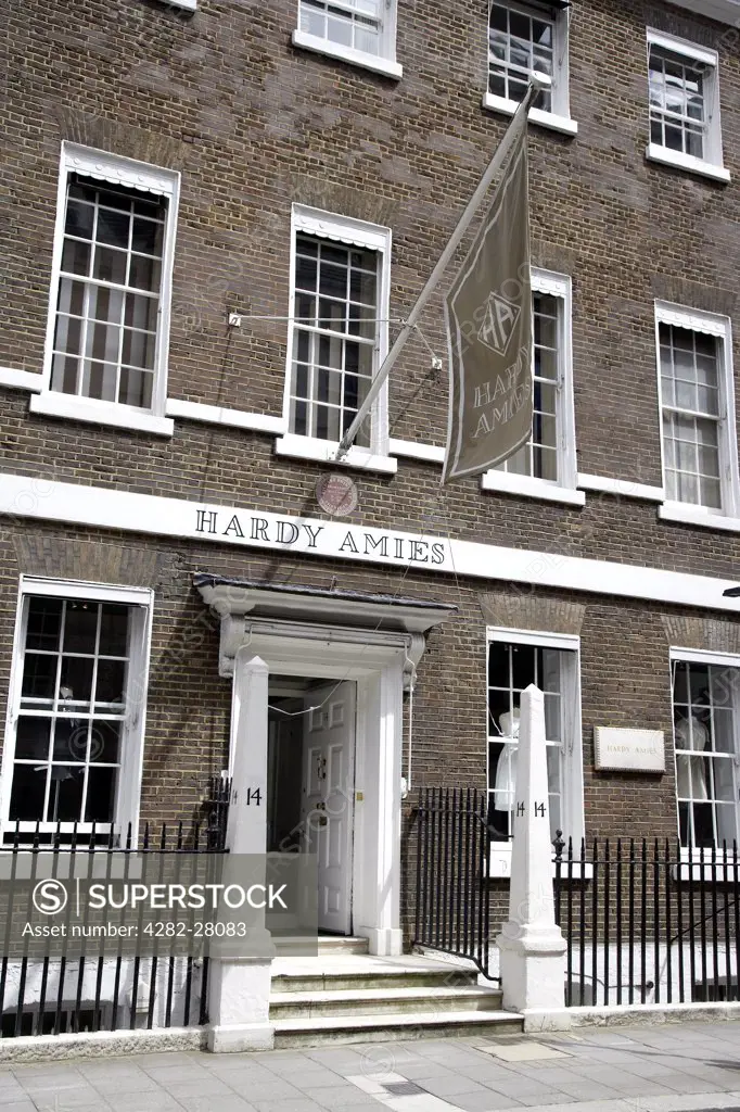 England, London, Mayfair. Exterior view of the Hardy Amies store at Saville Row in London.