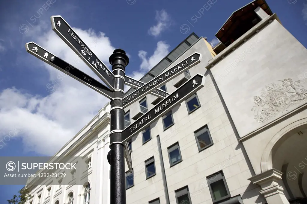 England, London, Covent Garden. A traditional London directions sign.