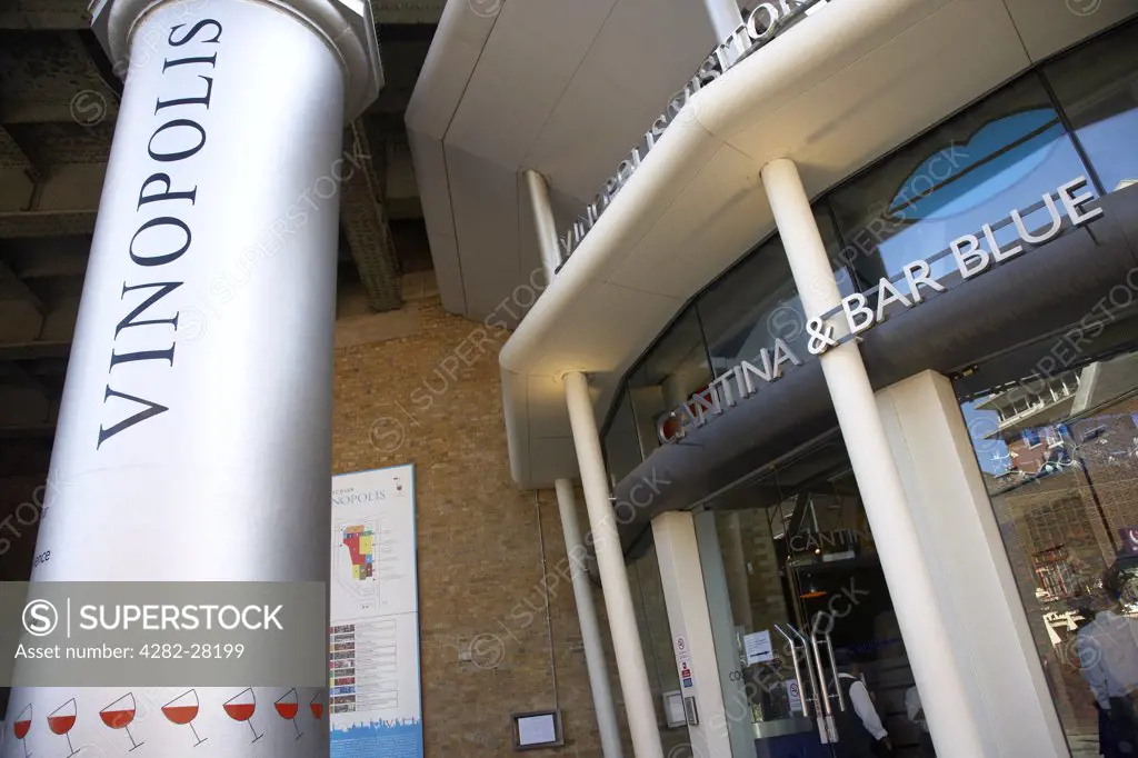 England, London, South Bank. The front entrance of the Vinopolis wine emporium.