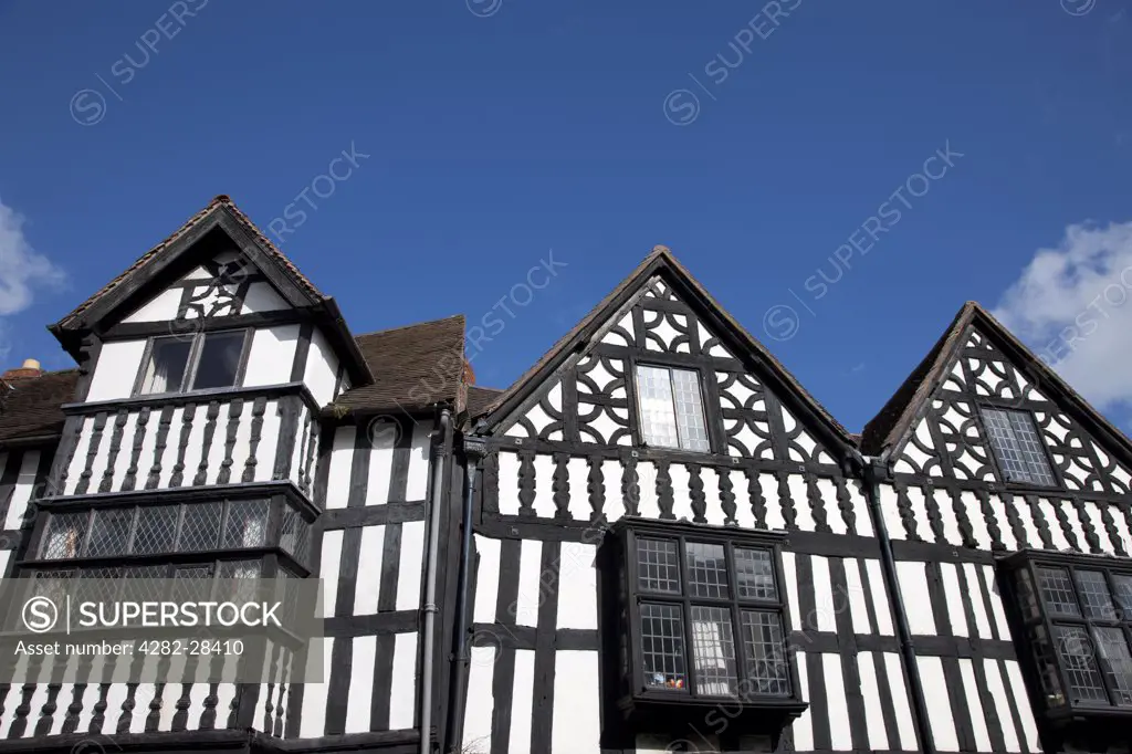 England, Shropshire, Shrewsbury. Black and white timber framed building in the Frankwell district of the historic market town of Shrewsbury.