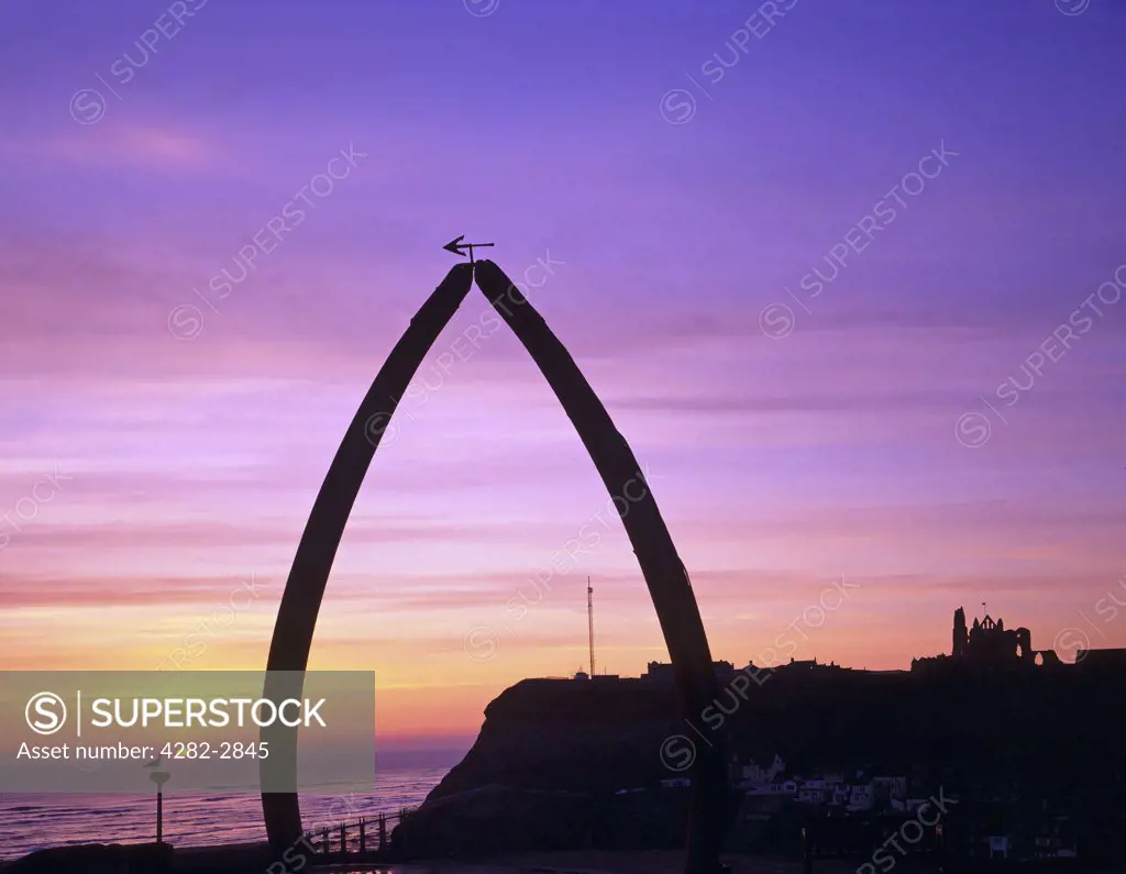 England, North Yorkshire, Whitby. A dramatic sunrise at Whitby.