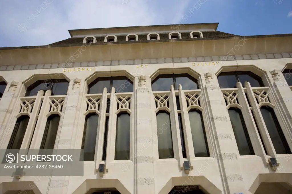England, London, City of London. Front Elevation of the Guildhall Art Gallery, reopened in 1999 after the original was burned down during an air raid in 1941.