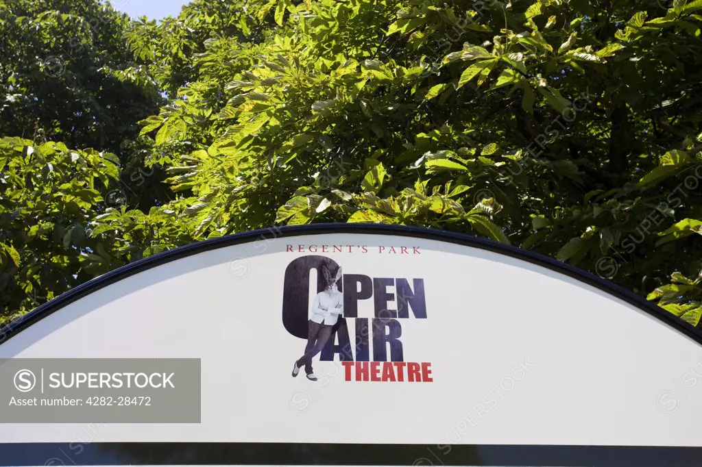 England, London, Regent's Park. Signage for Regent's Park Open Air Theatre.
