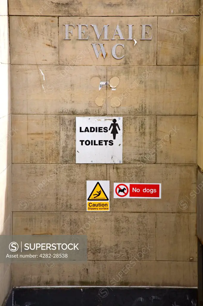 Scotland, Lothian, Edinburgh. Ladies public toilet signage.