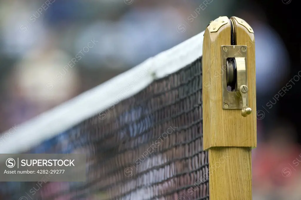 England, London, Wimbledon. Close-up of a net post at the 2011 Wimbledon Tennis Championships.