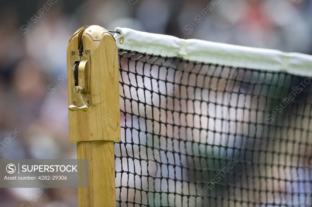 England, London, Wimbledon. Close-up of a net post on Centre Court at The Wimbledon Tennis Championships 2011.