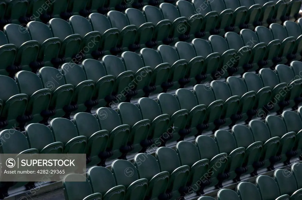 England, London, Wimbledon. Rows of empty seats before play starts on Court 2 at the 2011 Wimbledon Tennis Championships.