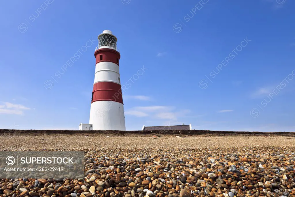 England, Suffolk, Orford Ness. Orfordness lighthouse on a shingle spit on the Suffolk coast.