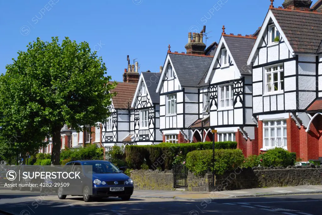 England, London, Muswell Hill. Mock Tudor houses in Muswell Hill Road.