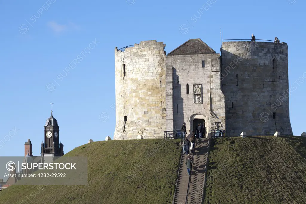 England, North Yorkshire, York. Clifford's Tower, a 13th century stone keep on a mound, almost all that remains of York Castle.