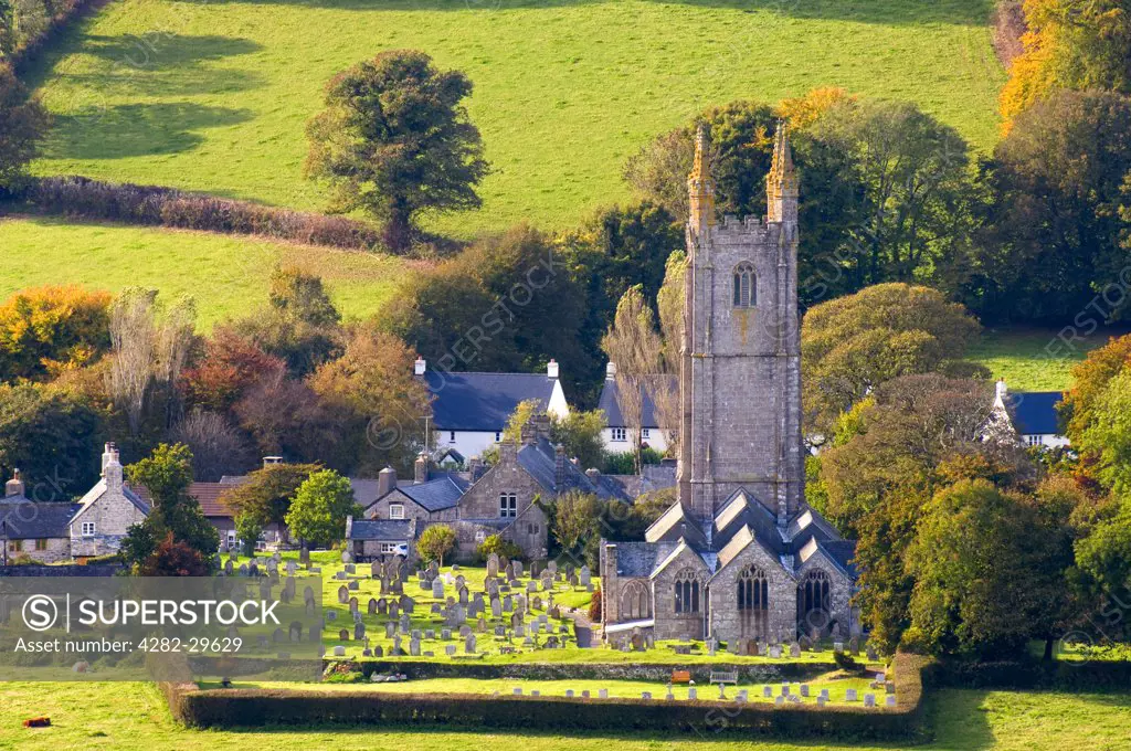 England, Devon, Widecombe-in-the-Moor. The church of St Pancras, known as the 'Cathedral of the Moors' in Dartmoor National Park.