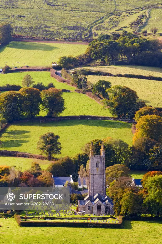 England, Devon, Widecombe-in-the-Moor. The church of St Pancras, known as the 'Cathedral of the Moors' in Dartmoor National Park.