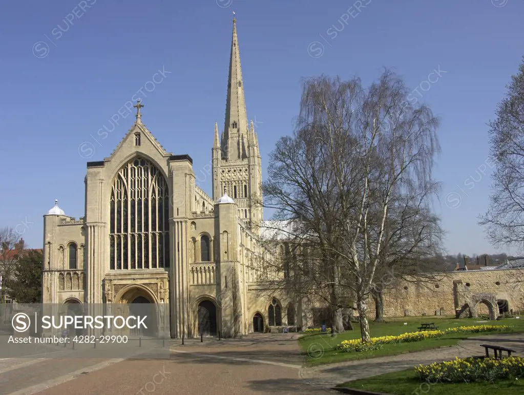 England, Norfolk, Norwich. The magnificent Norwich Cathedral boasts the second highest spire in England.