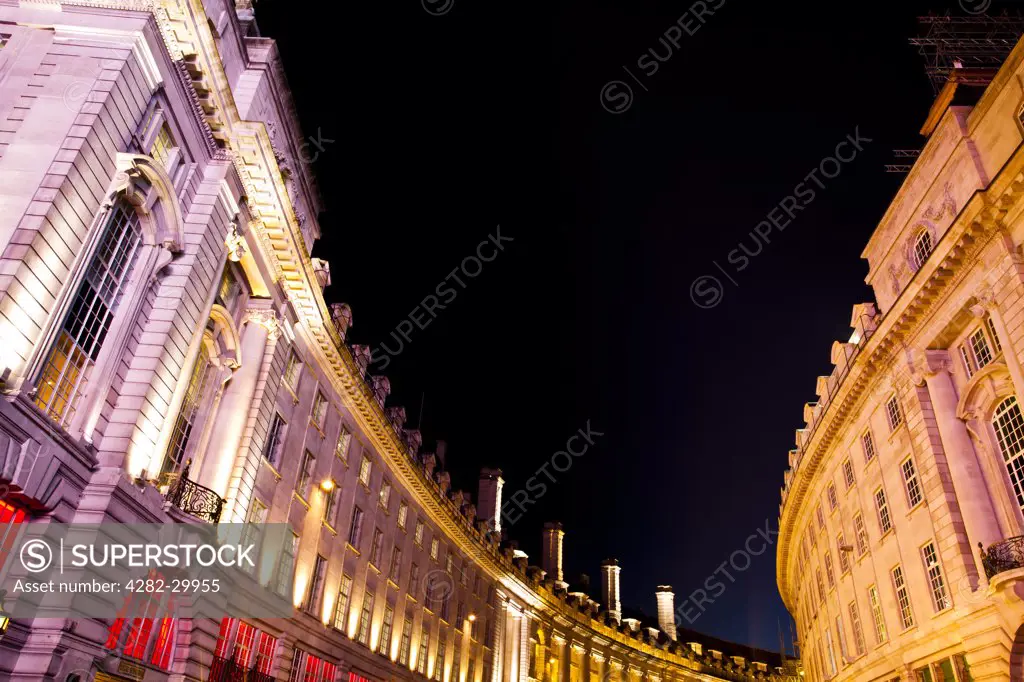 England, London, Regent Street. Detail of buildings in Regent Street off Piccadilly Circus in London's West End.