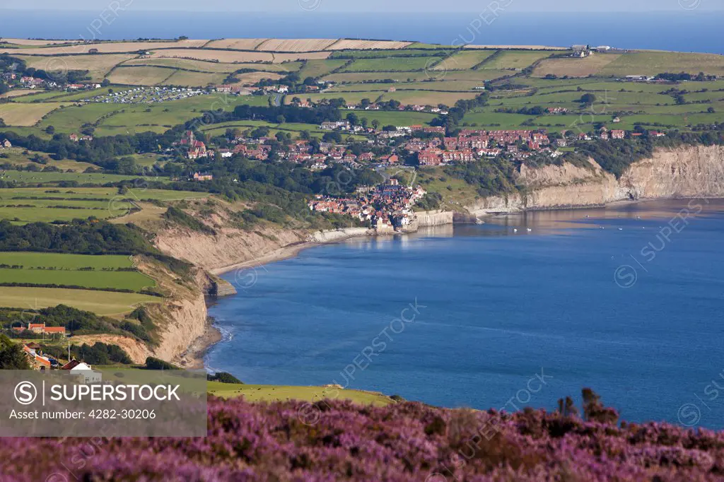 England, North Yorkshire, Robin Hood's Bay. View from the cliffs at Ravenscar towards Robin Hood's Bay in the North York Moors National Park.