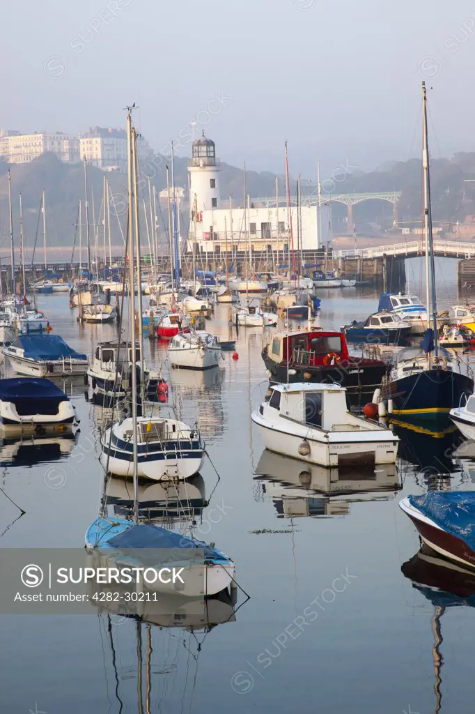 England, North Yorkshire, Scarborough. Boats moored in the Inner Harbour at Scarborough.