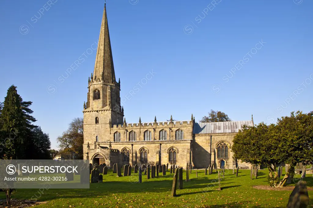 England, North Yorkshire, Masham. St Mary's Church and churchyard in Masham.