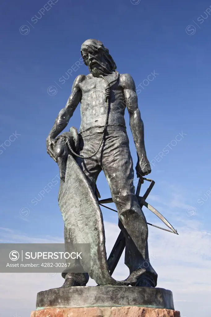 England, Somerset, Watchet. Statue of the Ancient Mariner in Watchet harbour, created as a tribute to Samuel Taylor Coleridge, whose poem 'The Rime of the Ancient Mariner' was written whilst in the Watchet area.