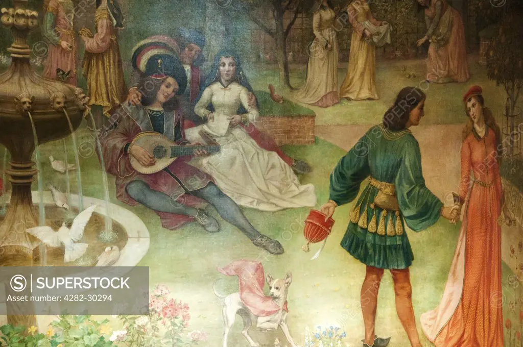 England, London, St Pancras. Thomas Wallis Hay Mural, originally commissioned by the Midland Grand Hotel inside the St Pancras Renaissance Hotel.