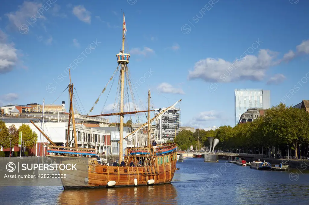England, Bristol, Bristol. The New Matthew, a replica of the ship that John Cabot and his crew used sailing to Newfoundland in 1497, in Bristol Harbour.