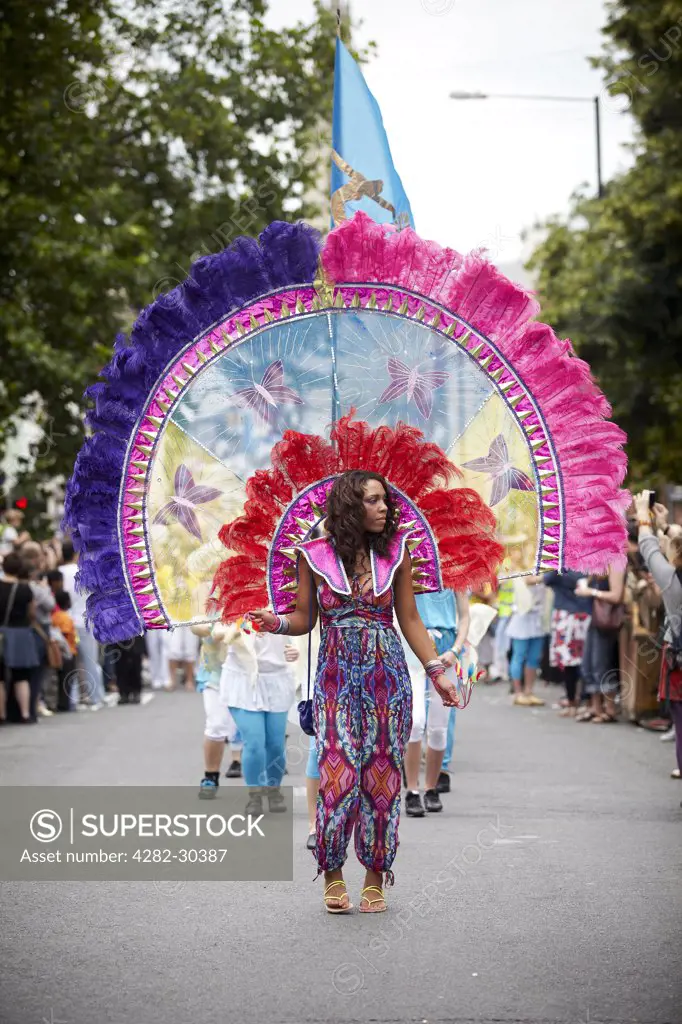 England, Bristol, Bristol. Elaborate themed costumes worn by participants in the annual St Pauls Carnival parade in Bristol.