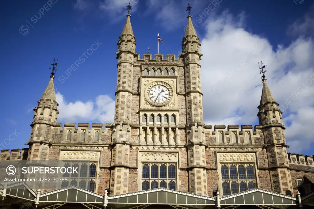 England, Bristol, Bristol. The main entrance to Bristol Temple Meads railway station built in the 1870's.