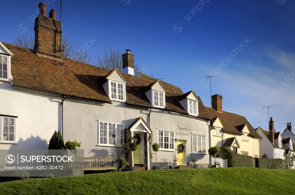England, Essex, Finchingfield. A row of cottages in the pretty village of Finchingfield described as ""the most photographed village in England"".